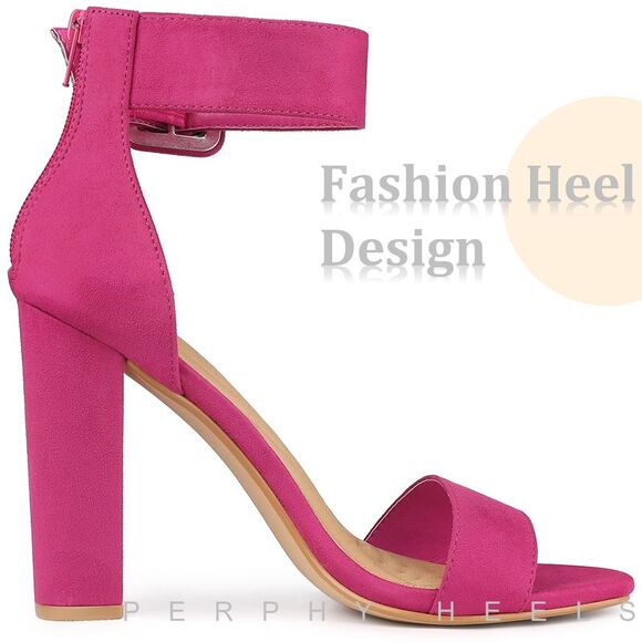 Open Toe Ankle Straps Block Heel Sandals Hot Pink - Picture 4 of 6